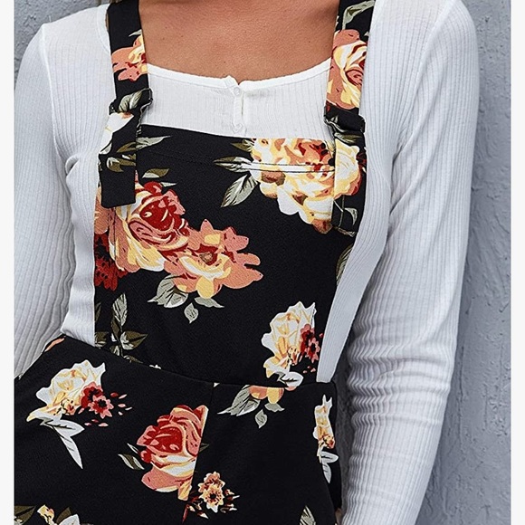 HP🌸 Women's Floral Print Straps Overall Short Jumpsuit Rompers Black L - Picture 5 of 9